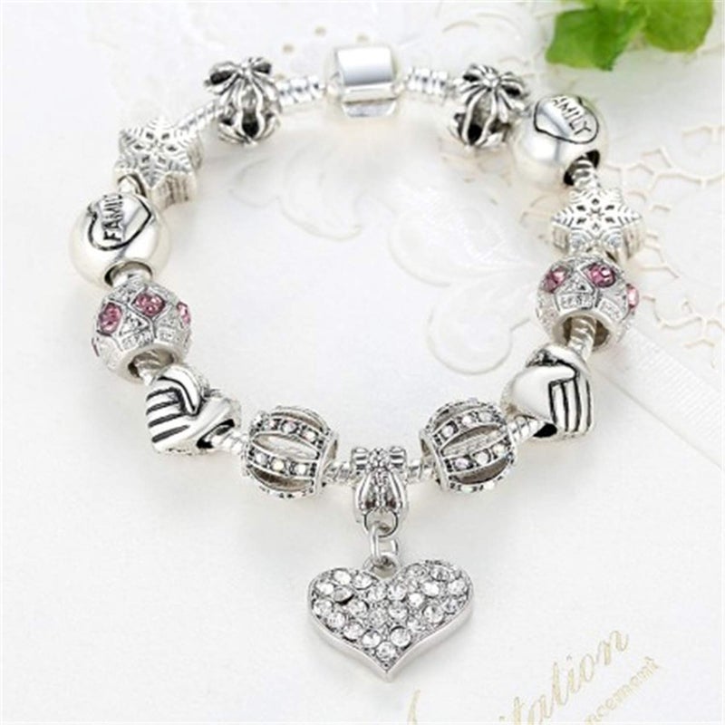 MUERDOU Mother Charms Bracelet for Women Murano Glass Beads Butterfly Flower Charms Amethyst Bracelets (Heart charm bracelet) - Image 4